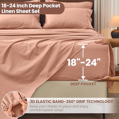 Image of Bedlifes 100% French Linen King Bedding Set - 18-24 inch Extra Deep, 4-Piece | Soft & Durable, Breathable & Cooling, Flax Linen Sheet, OEKO-TEX Certified, Moisture Wicking, Easy Care, Machine Washable