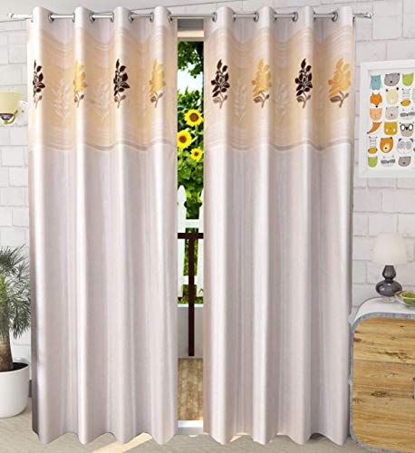 Image of Polyester Floral Patch Printed Curtains, Curtains for Home Decor, Curtains for Windos, Curtains for Door, Curtains for Long Door (Set of 2 Pcs)(Cream 7 Feet)