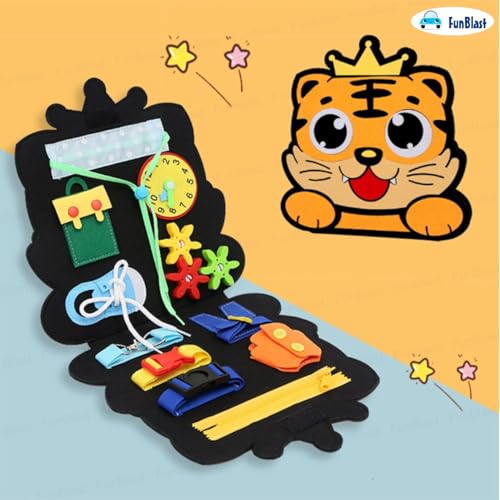 Image of FunBlast Busy Book for Toddlers Binder Board - Montessori Busy Board for Kids, Cartoon Design Learning Activity Toy for Toddlers, Educational & Early Learning Toys for Kids, Toddler (Tiger)