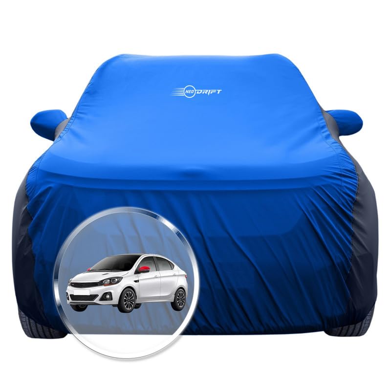 Image of NEODRIFT 'SuperTech' Car Cover for Tata Tigor (100% Water-Resistant, All Weather Protection, Tailored Fit, Multi-Layered & Breathable Fabric) (Colour: Sky Blue+Black)