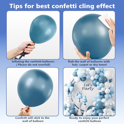 Image of YAOWKY Dusty Blue and White Balloons Garland Arch Kit,111pcs 18 12 5 Inch Light Blue White and Clear Latex Balloons for Baby Shower Birthday Wedding Bridal Shower Graduation Party Decorations