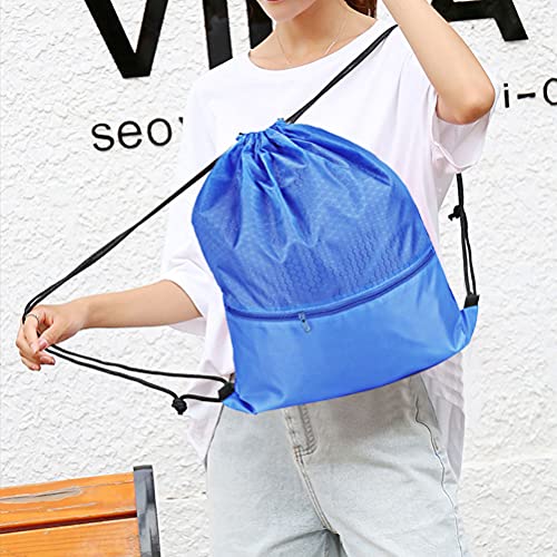 Image of Drawstring Backpack Bag, Waterproof Draw String Back Sack with Zip Pocket, Gym Drawstring Bags Swim Bag for Men Women