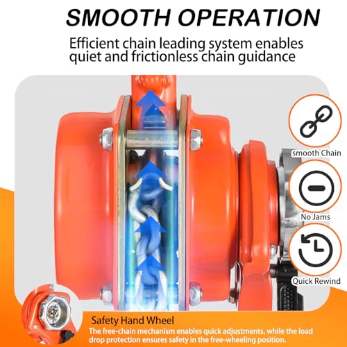 kuailebuy Lever Chain Hoist 1 Ton 2205LBS Capacity,10FT Lift,Manual Ratchet Chain Puller Hoist with 2 Hooks for Building Garages Warehouse Automotive Machinery by kuailebuy - Image 7