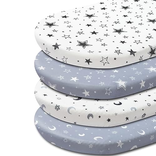 Image of 4 Pack Star and Moon Neutral Unisex Fitted Baby Sheets Set for Baby Boys or Girls (Bassinet Sheets)