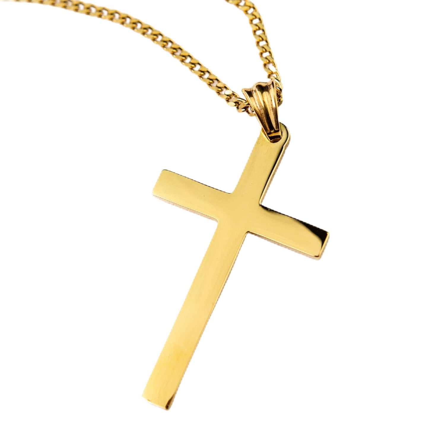24K Gold Cross Necklace For Men Pendant Solid plated Clasp Women, Thin for Charms Miami Cuban Link Diamond Cut