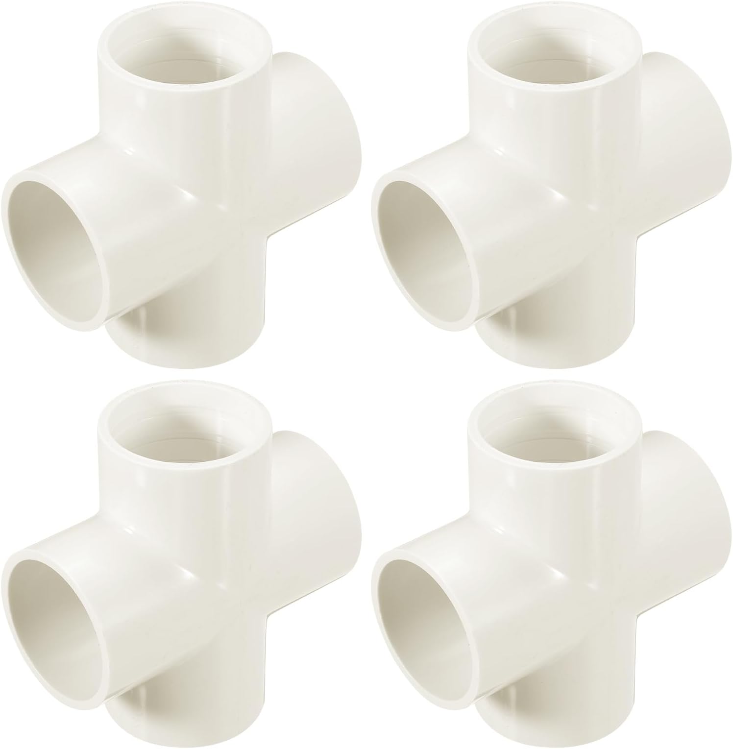 sourcing map 4 Pcs PVC Fitting, Cross 4 Way PVC 1.5" 1.6" PVC Connectors PVC Elbow PVC Pipe Fittings PVC Coupling PVC Furniture Corner Connector for DIY Garden Support Structure, White