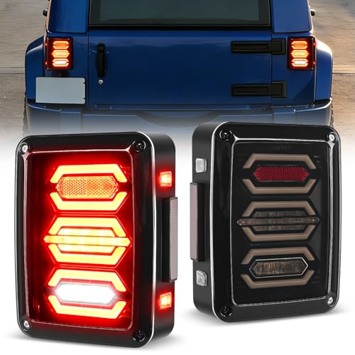 Nilight JK Tail Light LED Red Running Stop Brake Turn Signals Lights White Reverse Back Up DOT APPROVED Smoked Lens Taillight Compatible with 2007-2018 Wrangler JKU