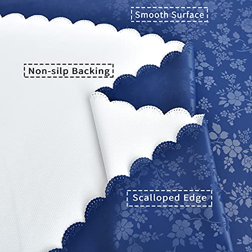 Image of Romanstile Waterproof Vinyl Tablecloth Round, 60 x 60 Inch, Rose Navy Blue