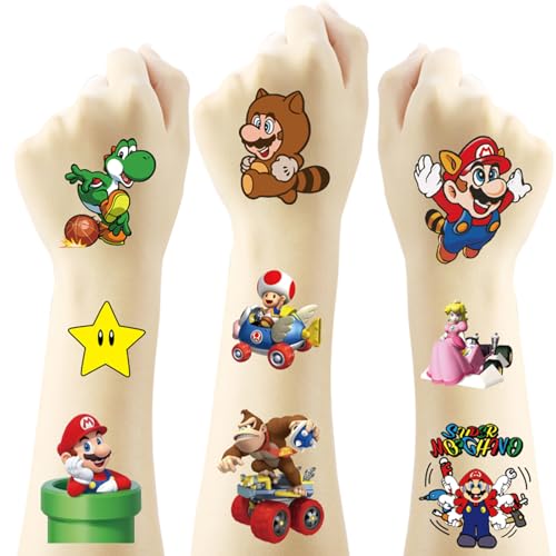 20pcs Mario Temporary Tattoos for Kids, Birthday Party Favors, Cute Cartoon Decoration Sticker Gifts...