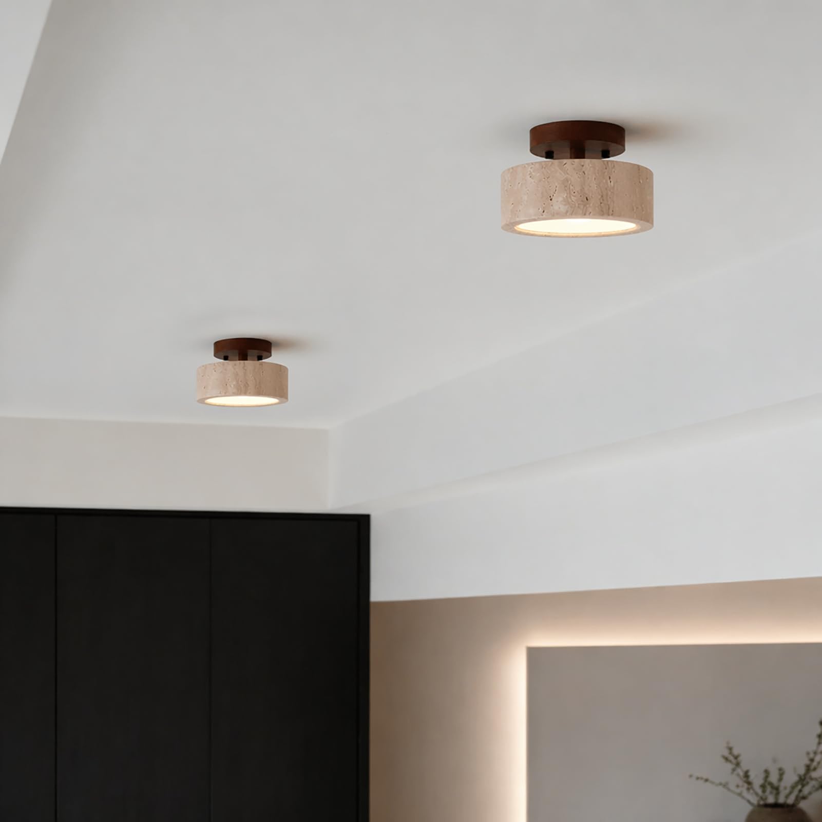 Plafoniera in Pietra Naturale Plafoniere Travertino Giallo Kampada da Soffitto Stile Giapponese per Camera da Letto Corridoio Cucina Ingresso,N2