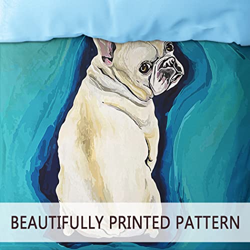 Hommomh Cute Dogs Bedding Duvet Cover Set Cartoon Fun Pet Pattern On Blue Background French Bulldog Print For Kids Boy Girl Teen, 1 Duvet Cover With 2 Pillowcases, Easy Care, King Size #TOP3