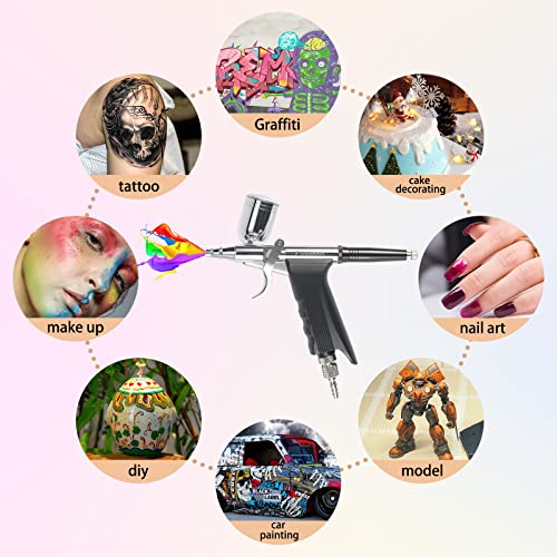 Image of Uouteo Airbrush Trigger Gun with 2 pcs 0.3mm Needles Nozzles & Air Hose | Airbrush Gun Dual-Action Gravity, Multi-Purpose Air Brush Makeup Model Coloring Painting Nail Cake Decor