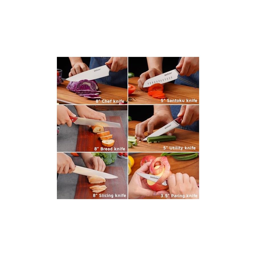 Chef Knives Set, 6-Piece Kitchen Knife Set, Sharp Professional Cooking Knives with High-Carbon-Stainless-Steel Blades