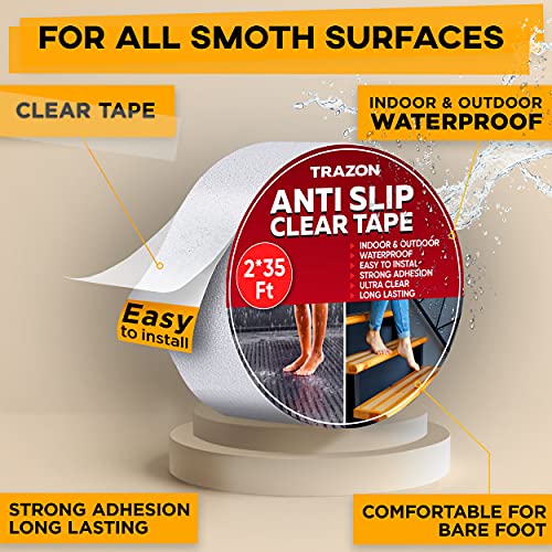 Image of Grip Tape - Heavy Duty Anti Slip Tape Clear Outdoor /Indoor 2In*35Ft, Non Slip Roll /Stickers Easy to Cut Waterproof for Bathtub, Shower Floor, Pool, Stairs Safety Non Skid, Comfortable for Bare Foot