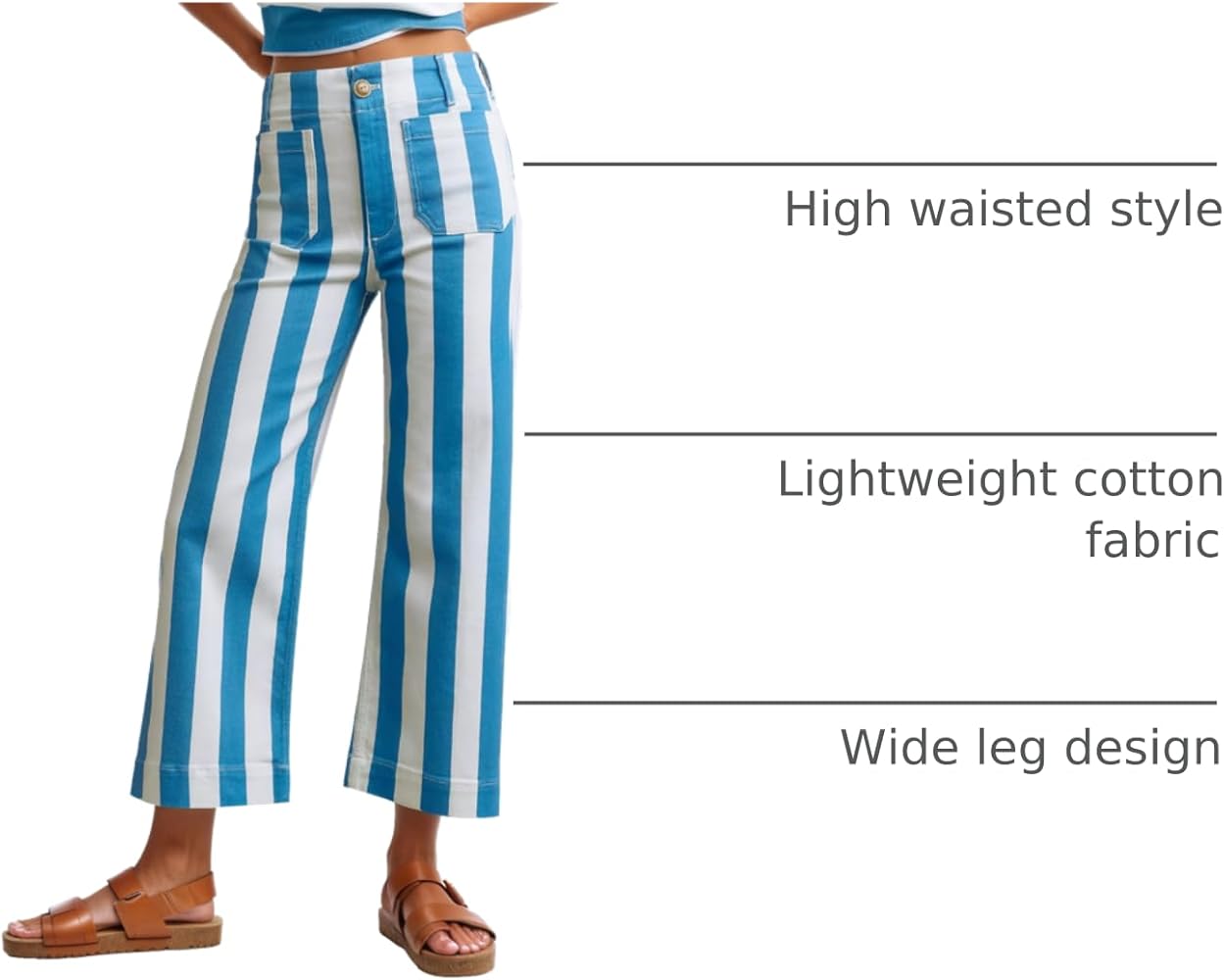 【新品未使用】TELMA WASHI Stripe Wide Pants 34 Kedera Womens Striped Pants High Waisted Jeans Cropped Fun