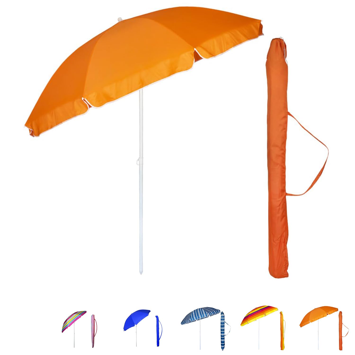 VIRSUS Ombrellone da Spiaggia 987, Diametro 240 cm, Tessuto Poliestere 440gr, Asta metallo da 32mm, 8 Stecche in Fibra Vetro, Snodo Regolabile, Ombrello da Mare con Sacca
