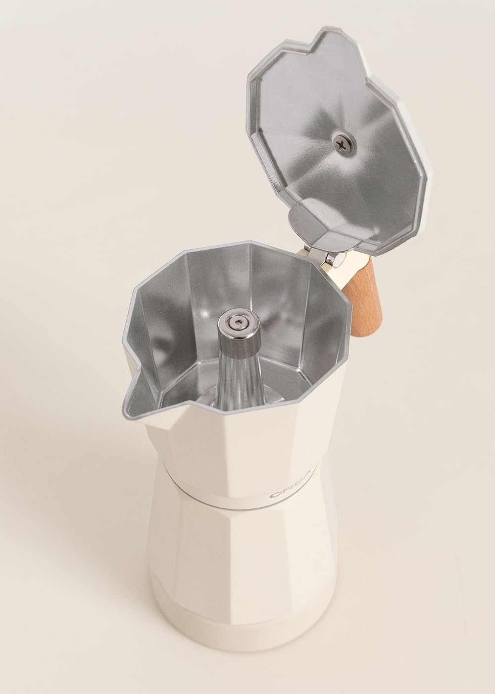 Cafetera italiana eléctrica 300 ml 6 tazas 480W blanco roto función mantener caliente base 360º libre de BPA