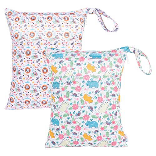 Image of ALVABABY 2pcs Cloth Diaper Wet Dry Bags Waterproof Reusable with Two Zippered Pockets Travel Beach Pool Daycare Soiled Baby Items Yoga Gym Bag for Swimsuits or Wet Clothes LX-YX114116
