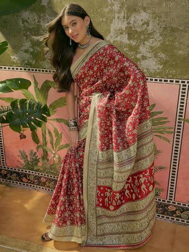Image of SIRIL Women's Cotton Printed Saree With Unstitched Blouse Piece