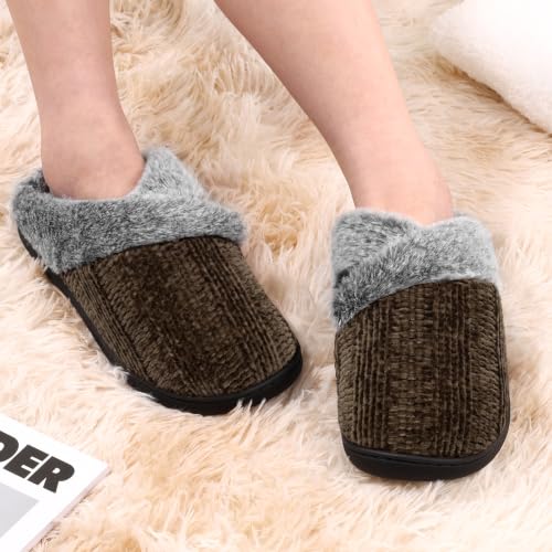Image of Slippers for Women Fuzzy House Slip on Indoor Outdoor Bedroom Home Shoes | Furry Fleece Lined Ladies Comfy Memory Foam Female Anti-Skid Rubber Hard Sole