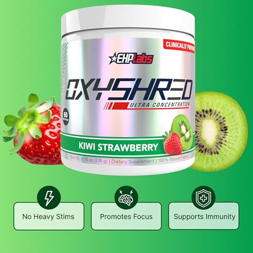 Image of EHP Labs OxyShred Pre Workout Powder - Preworkout Powder with L Glutamine & Acetyl L Carnitine, Energy Boost Drink - Kiwi Strawberry, 60 Servings