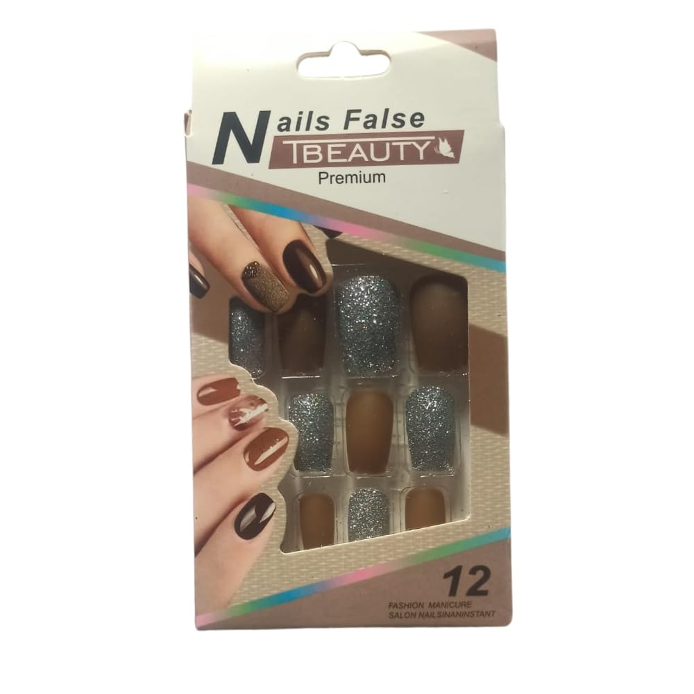 NAILS FALSE TBEAUTY ART NEW PREMUM QUALITY NAILS, BETTER THEN YOUR OWN, 12 NAIL ART DECORATION KIT WITH STICKER, FASHION MANICURE SALON NAIL SINANINSTANT.[C35]
