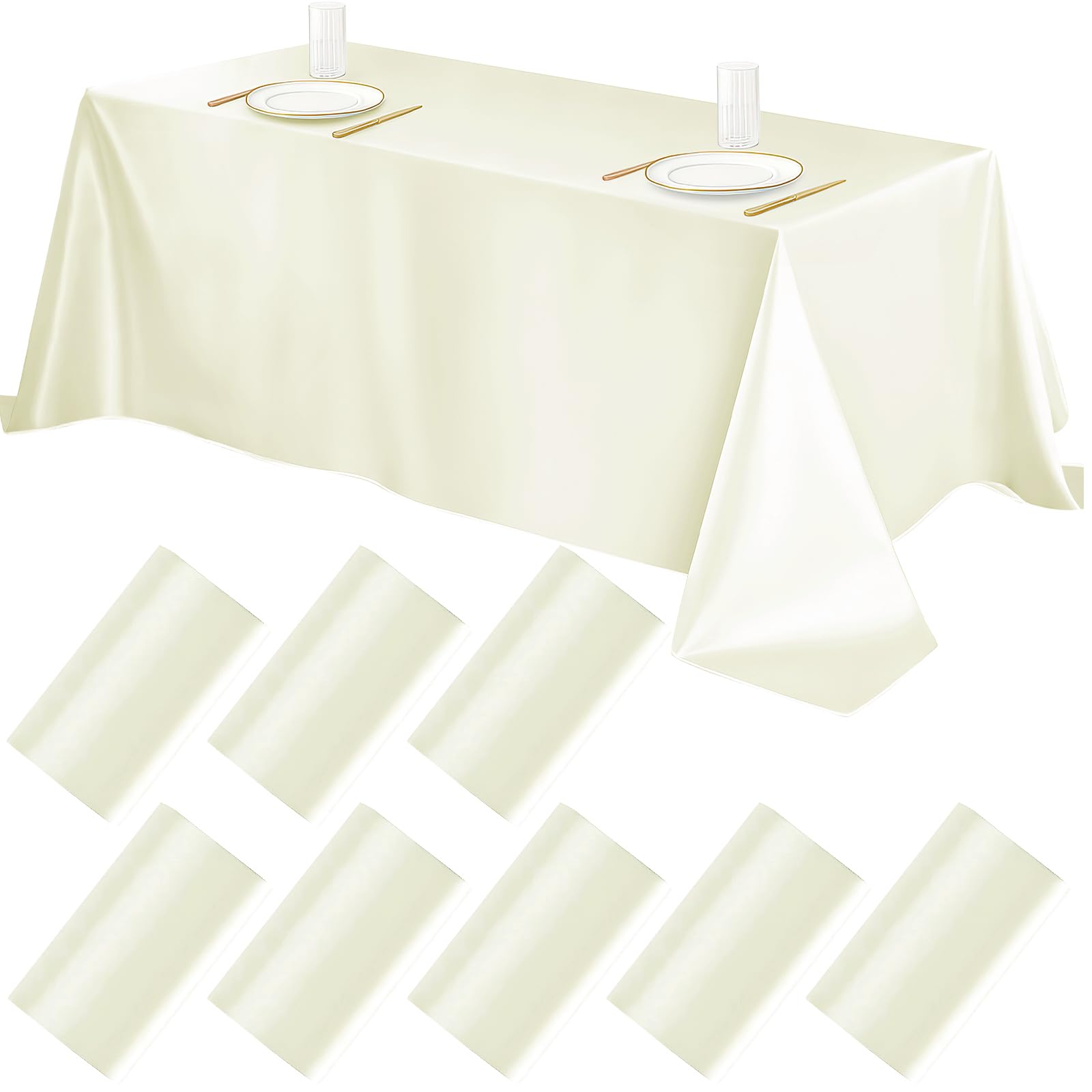 8 Stück Elfenbeinfarbene Satin-Tischdecken 259 × 147 cm – Rechteckige Glänzende Tischdecke für Hochzeit, Abendessen, Geburtstag, Jubiläum, Partys und Events