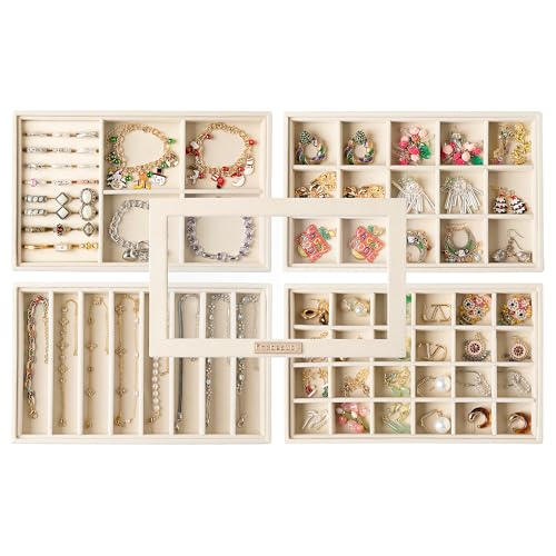 Frebeauty Stackable Jewelry Trays Set of 4 Jewelry Organizer for Drawer
