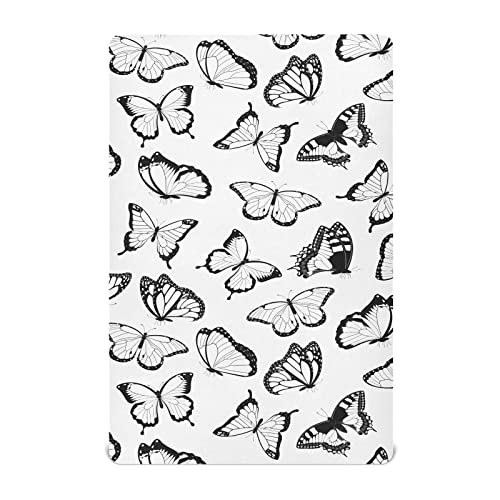 Image of Jihqo Black White Butterfly Crib Sheets for Boys Girls Pack N Play Sheet Soft Breathable Mini Crib Sheets 39" x 27"