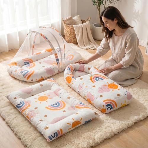 Image of StarAndDaisy Baby Mosquito Net with Mattress and Sleeping Bag, Foldable Mosquito Net Bed with Breathable Mesh, Portable Baby Bedding Set for Newborn
