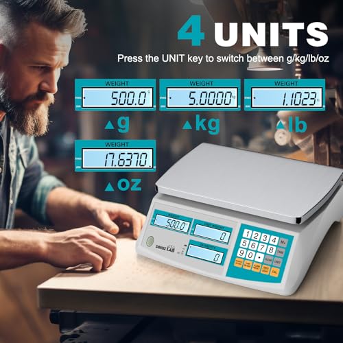 Image of Counting Scale 15kg /33lb x 0.1g for Small Parts, Coins, Pieces, Tickets | (lb /oz /g /kg), Industrial, High Precision, Dual Power Supply, with Battery