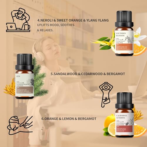 Ätherische Öle Set für Entspannung & Wohlbefinden – 6x10ml ätherische Öle naturrein für Diffuser, Duftöl & Aromaöl – Duftöle für Diffuser, Kerzen & Seifen, Aromatherapie Öle Geschenk