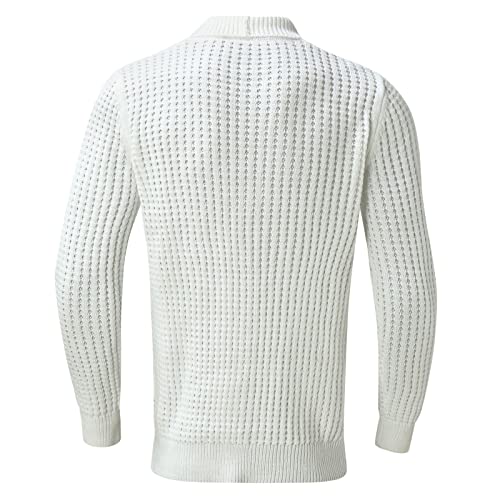 Mens Chunky Knitted Cardigan Sweater Long Sleeve Shawl Collar V-Neck Casual Lightweight Fall Varsity Preppy Sweaters4