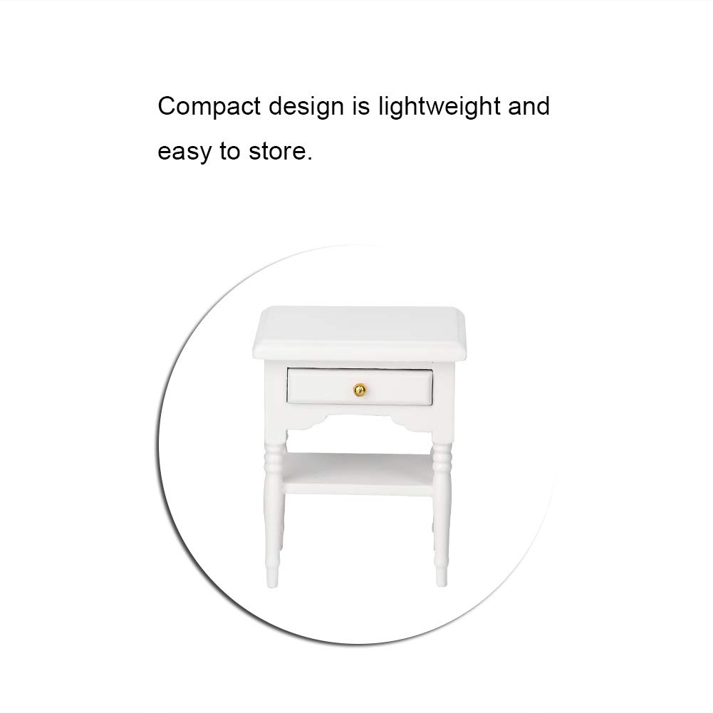 KIMISS 1:12 Bianco Mini, Mobili Giocattolo Comodino Modello B07vpp9v6c Piccoli Manufatti per L'arredamento della Camera da Letto in Legno