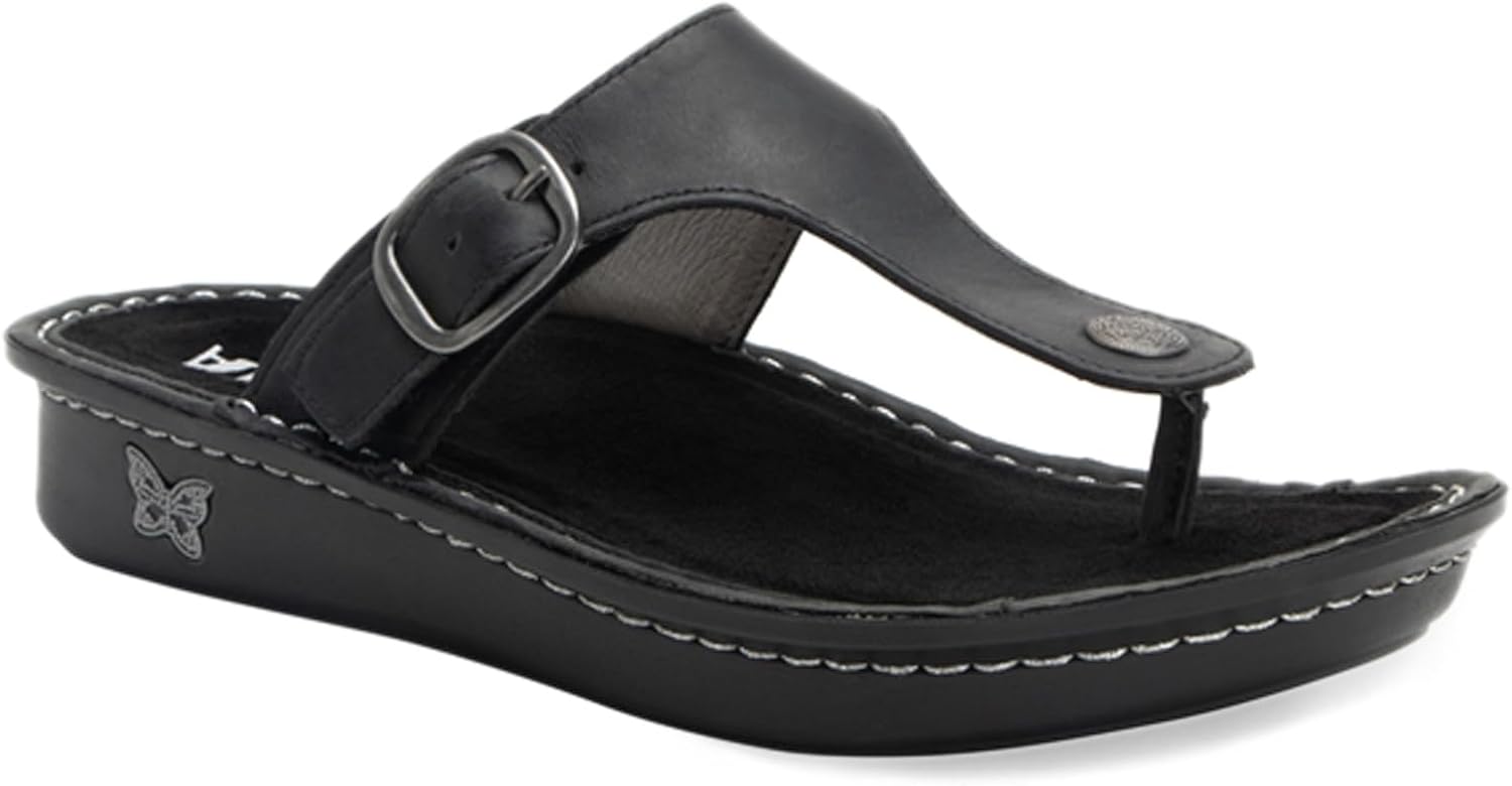 Alegria Women Vella - Timeless Comfort, Arch Support and Travel Style - Casual Flip Flop Slide for Everyday Elegance - Lightweight Leather Thong Sandal