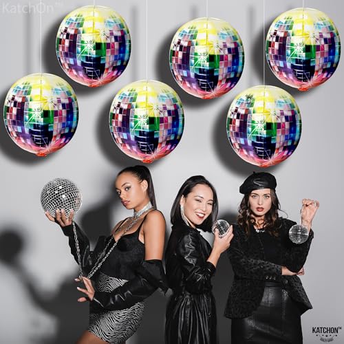Image of KatchOn Jumbo Disco Ball Balloons - 22 Inch, Pack of 6 | Disco Balloons for 70s, 80s, 90s Parties & Bachelorette Decorations, Multicolor | Birthday Party Decorations