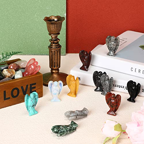 Nuenen 12 Pieces Crystal Angel Figurines Bulk Guardian 1.5 Inch Angel Statue Stones Gemstones Crystals Carved Stones for Easter Decor Gifts Home Witchcraft Supplies(Classic Color)