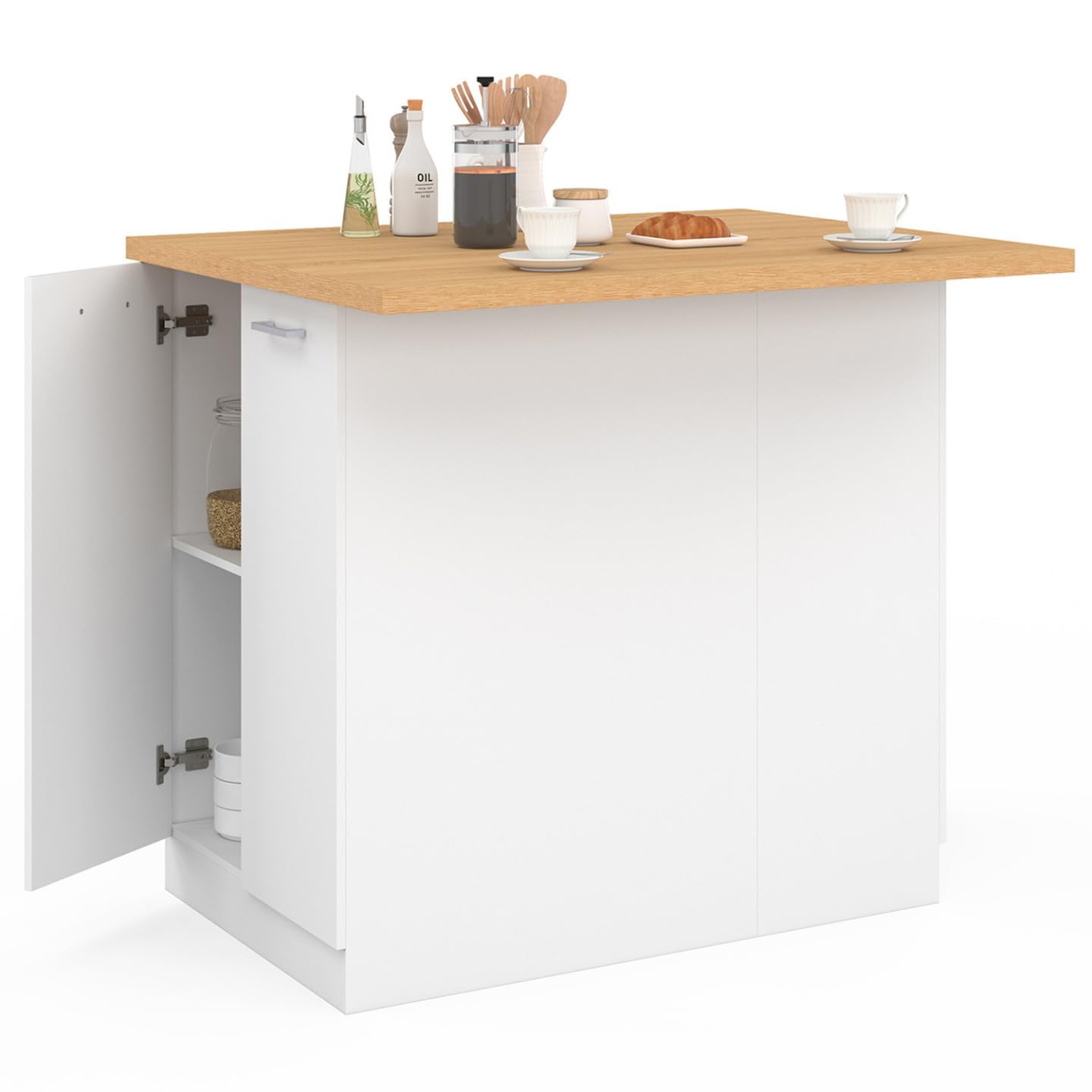IDMarket - Ilot Central IVO 100 cm Blanc avec Plan de Travail façon hêtre