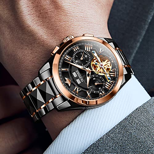 Image of OUPINKE Watches for Men Automatic Skeleton Self Winding Dress Wrist WatchBusiness Waterproof Luminous Tungsten