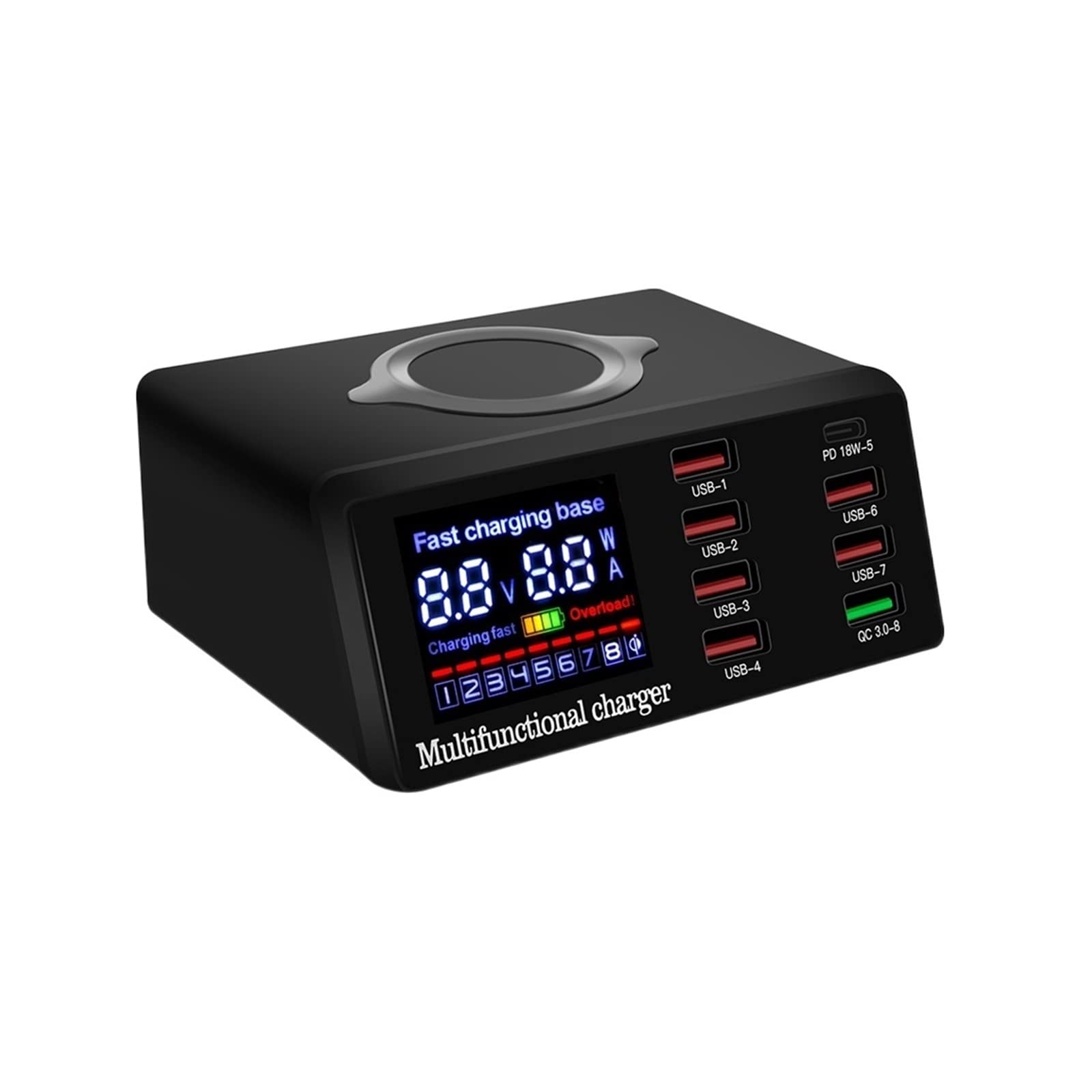 JIFOME Caricatore USB Caricabatterie Wireless da 100 W PD Caricabatterie USB for Caricabatterie rapido Stazione di Ricarica for Caricabatterie rapido con Display LCD