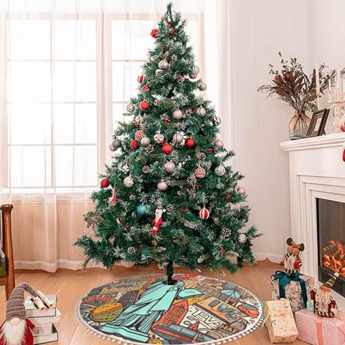 Jupe de sapin de Noël rustique 122 cm avec tapis à pompons - 8