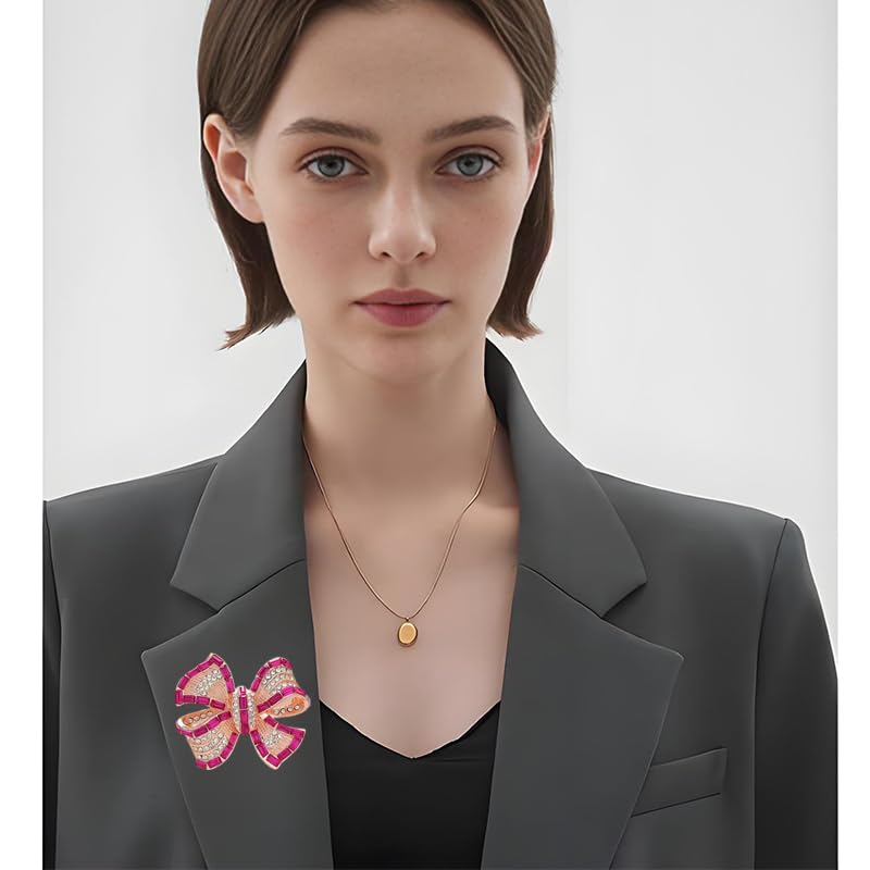 Image of Rhinestone Bow Collar Brooch For Women Dainty Crystal bow Brooch Pin Vintage Blue Sparkling lapel pin Unique Ribbon Bow brooch Badge Clothing Accessory Jewelry Gift