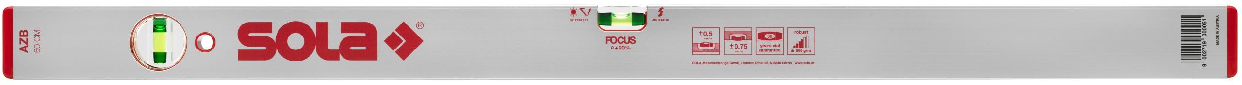 SOLA AZB 60 – Livella ad acqua 60 cm – Libellula brevettata SOLA-FOCUS