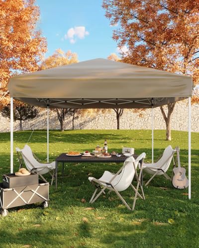 Carpa Plegable 3x3 m para Jardín y Exteriores, Cenador Gazebo Portátil, Tela 210D,Altura Ajustable, Protección UV y Resistente al Agua, Incluye 4 Sacos de Arena, 4 Cuerdas, 8 Estacas y Bolsa, Caqui