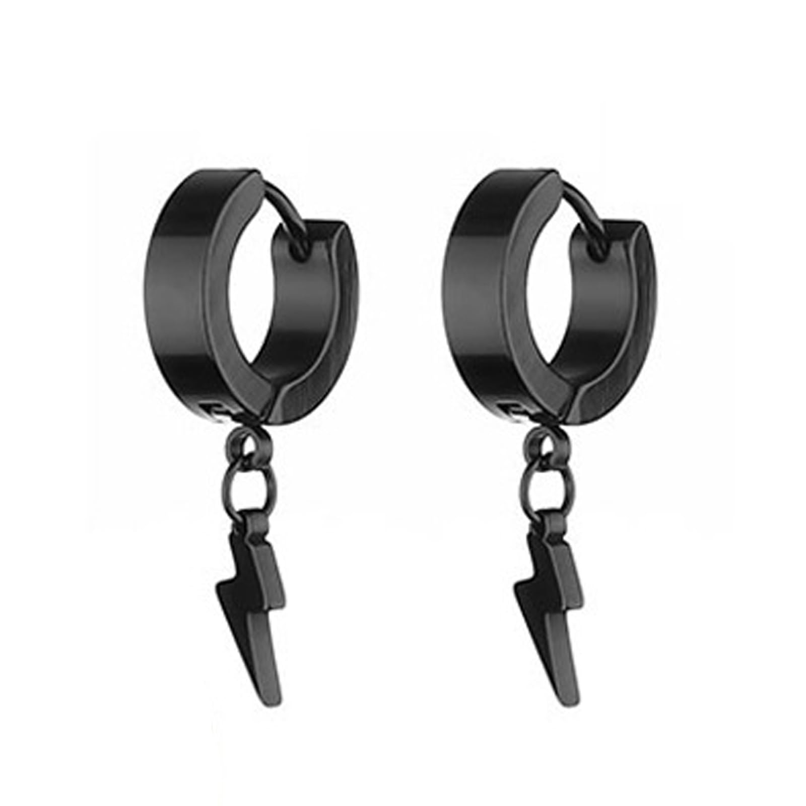 Orecchini Pendenti A Cerchio Con Fulmine – Cuffia In Acciaio Inossidabile Unisex – Nero - 4
