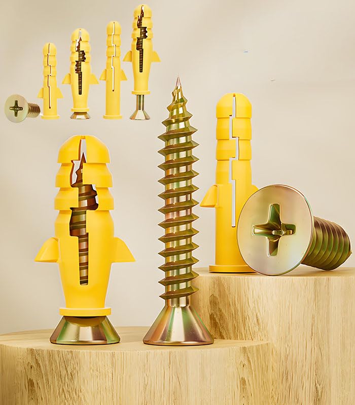 50 Sets Plastic Expansion Anchors with Carbon Steel Self-Tapping Screws - Anti-Rotation Wings for Secure Wall Mounting in Concrete,Brick (M8x40mm)