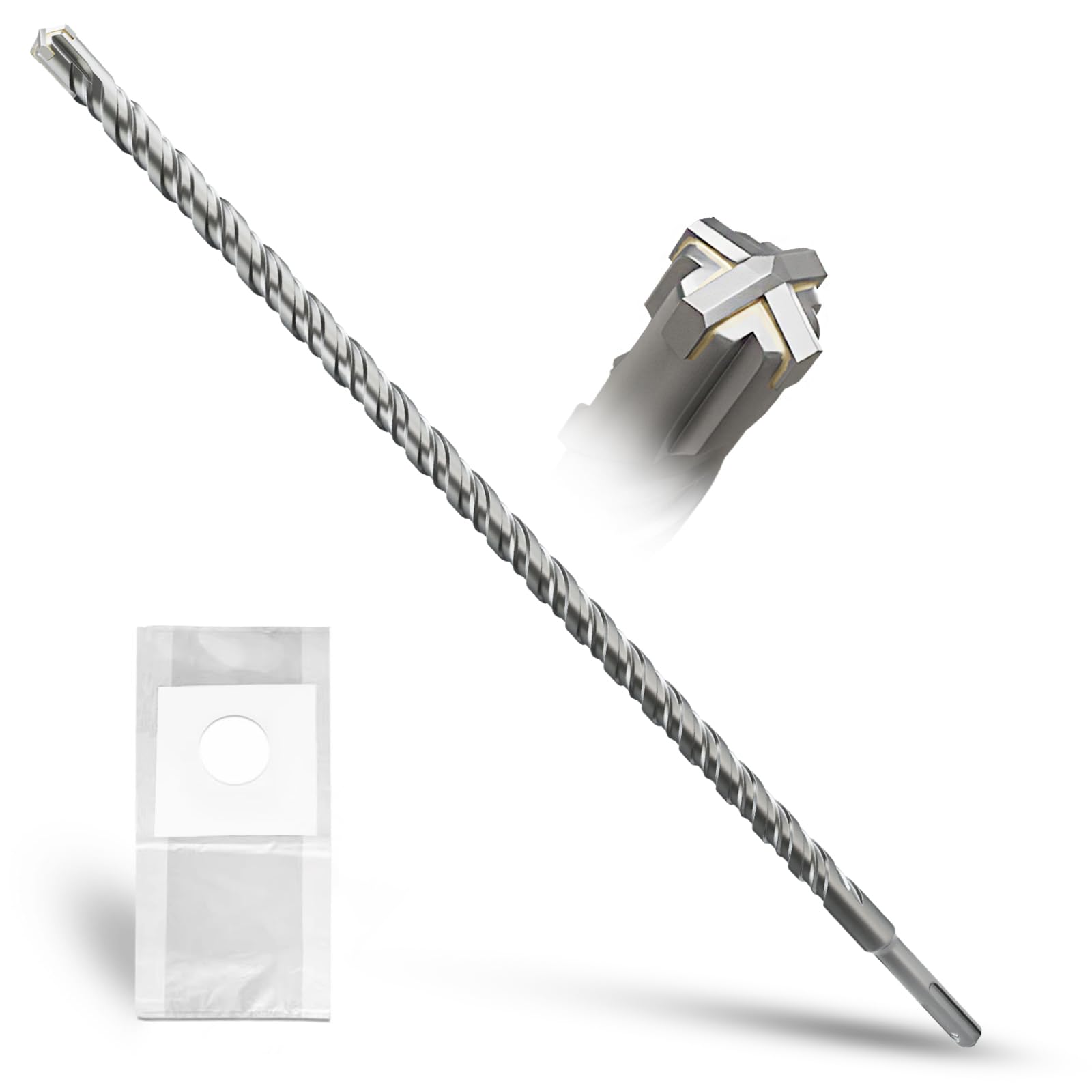 METOTY SDS Plus Drill Bit 16 mm x 500 mm, Hammer Drill, Concrete Drill, for Stone, Concrete, Natural Stone, Brick Wall