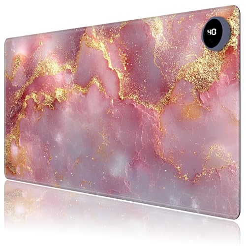 LYHXLYJH Heated Mouse Pad, 3 Heat Levels, Auto Shut-Off, 23.6x14.2 in, Pink Gold