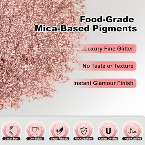 HUEBEATY® Rose Gold Edible Glitter Spray for Drinks & Cakes – 10g Food Grade Drink Shimmer Spray, Edible Luster Dust for Cocktails, Champagne, Cupcakes, Cookies & Desserts Decorating - Thumbnail 3