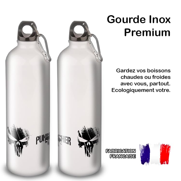 Borraccia in alluminio, in acciaio inossidabile (thermos 24h) riutilizzabile da 330 ml a 750 ml, design unico trionfo bandiera inglese (Aluminium, Moschettone M 500 ml